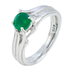 Indian Emerald Solitaire German 92.5 Silver Green Gemstone Classic Luxurious Ring Jewelry