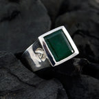 Indian Emerald Solitaire French 925 Sterling Silver Green Gemstones Edgy Signet Ring Jewellery