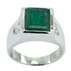 Indian Emerald Solitaire French 925 Sterling Silver Green Gemstones Edgy Signet Ring Jewellery