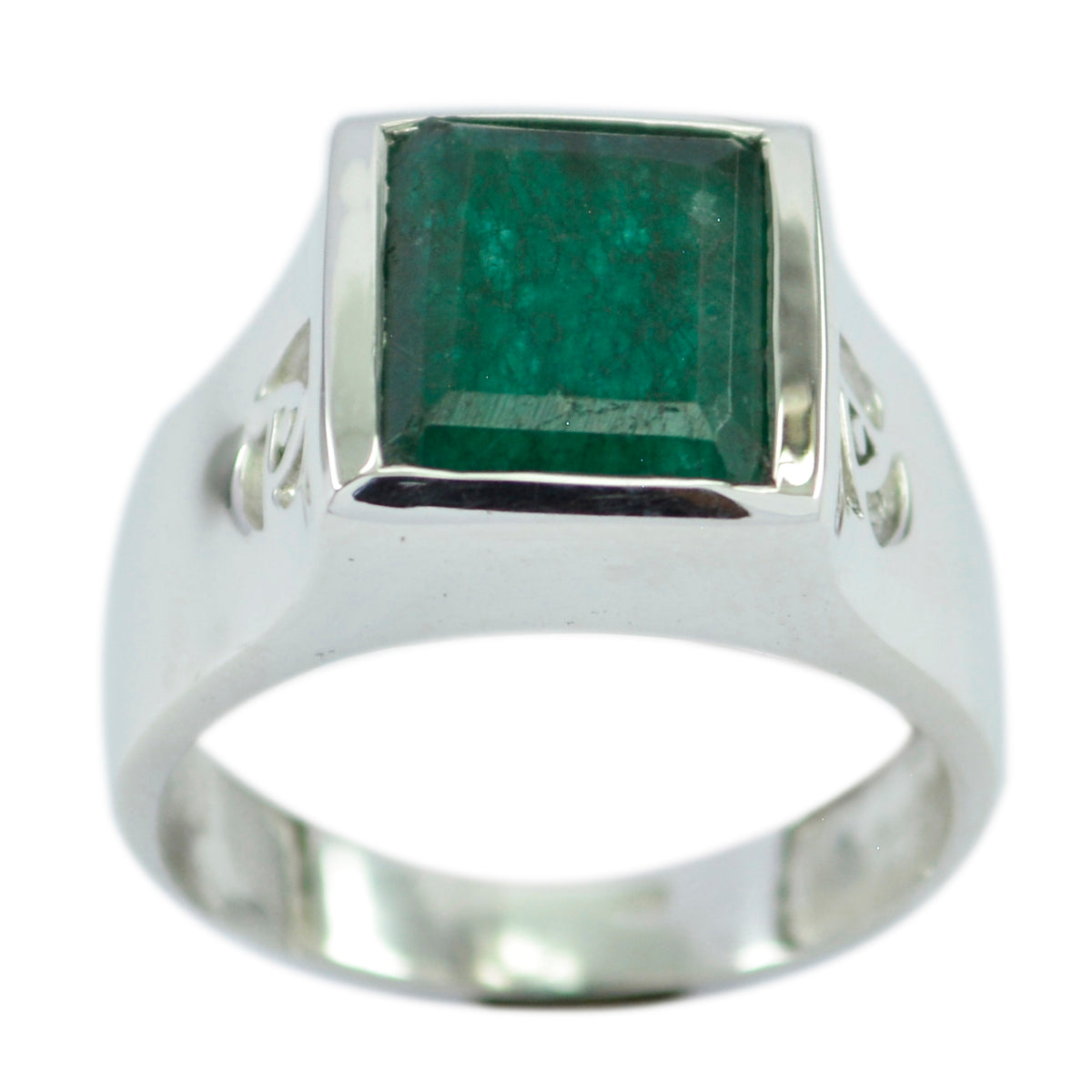Indian Emerald Solitaire French 925 Sterling Silver Green Gemstones Edgy Signet Ring Jewellery