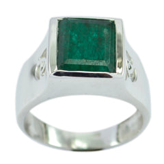 Indian Emerald Solitaire French 925 Sterling Silver Green Gemstones Edgy Signet Ring Jewellery