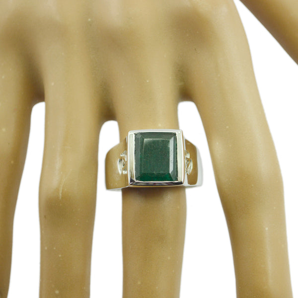 Indian Emerald Solitaire French 925 Sterling Silver Green Gemstones Edgy Signet Ring Jewellery
