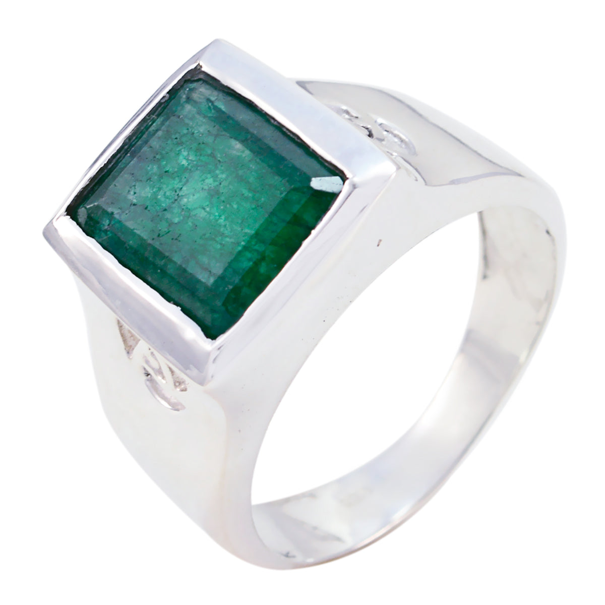 Indian Emerald Solitaire French 925 Sterling Silver Green Gemstones Edgy Signet Ring Jewellery