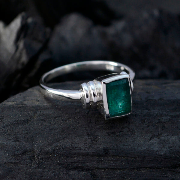 Indian Emerald Solitaire Japanese 925 Silver Green Gemstones Dainty Graceful Ring Jewellery