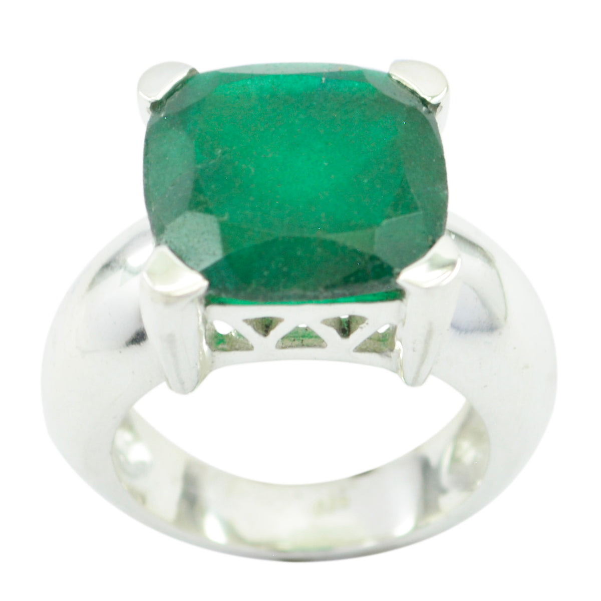 Indian Emerald Solitaire French Silver Green Gemstones Chunky Armor Ring Jewellery