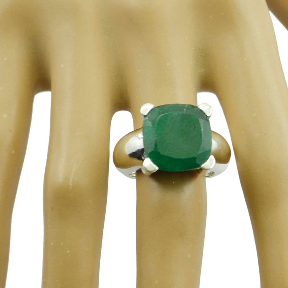 Indian Emerald Solitaire French Silver Green Gemstones Chunky Armor Ring Jewellery Второстепенное изображение товара