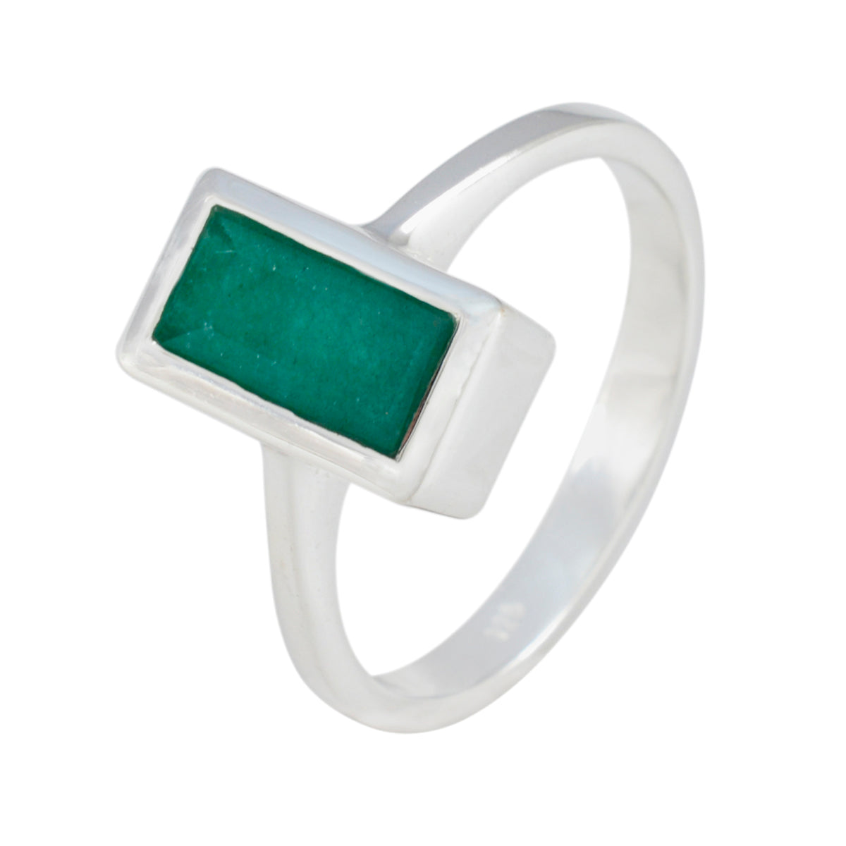 Indian Emerald Solitaire Russian 925 Sterling Silver Green Gems Slim Sophisticated Ring Jewelry