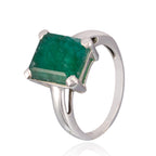 Indian Emerald Solitaire Egyptian 92.5 Silver Green Gemstones Minimal Boho Ring Jewellery