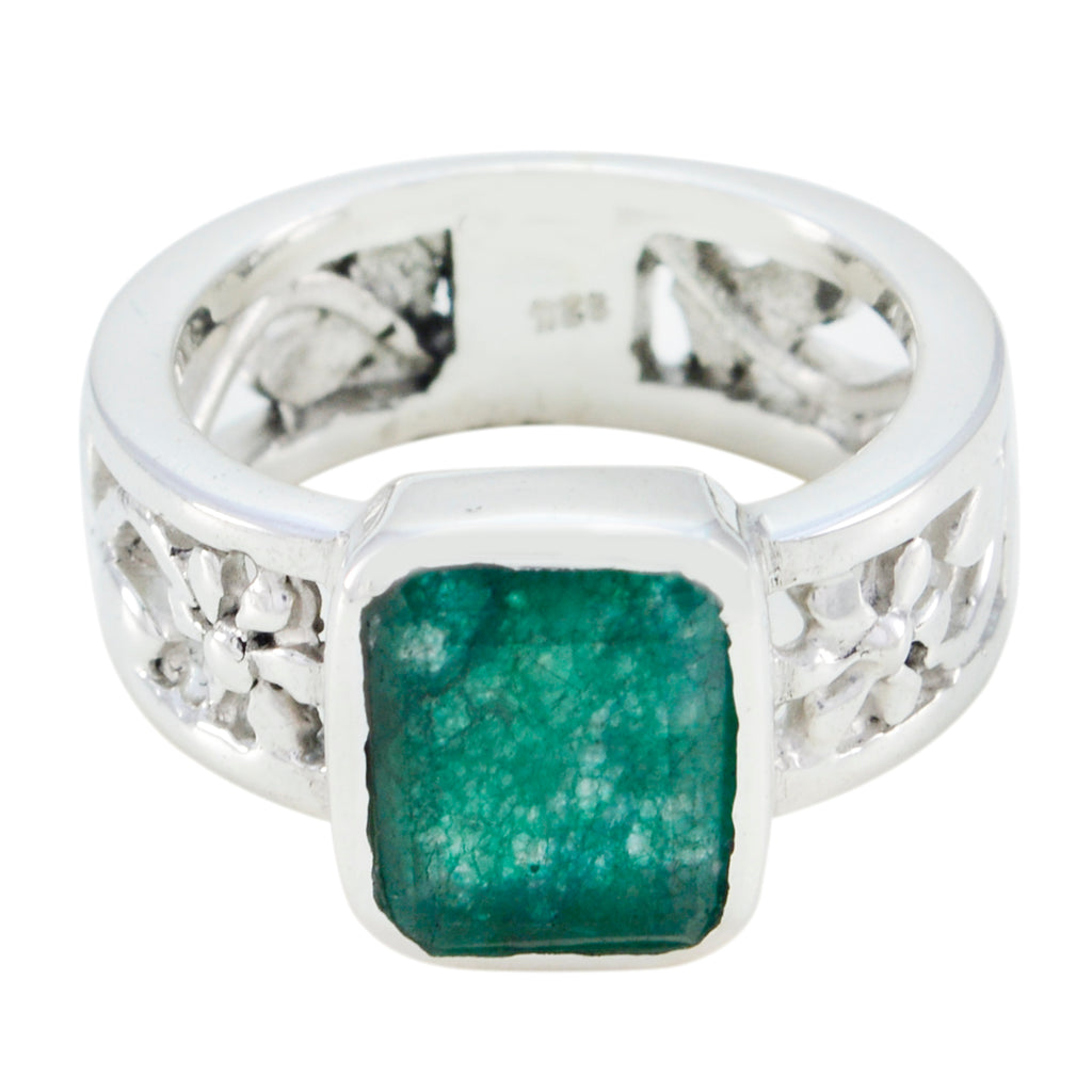 Indian Emerald Solitaire African 925 Sterling Silver Green Gemstone Mid weight Art Deco Band Jewellery