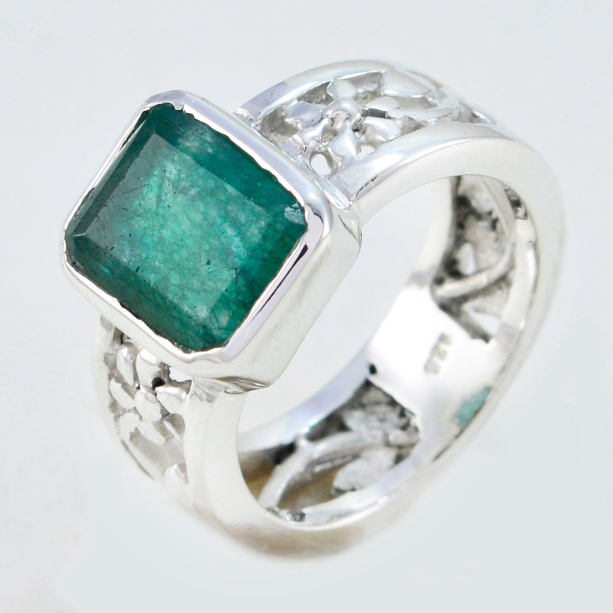 Indischer Smaragd Solitär Afrikanischer 925 Sterling Silber Grüner Edelstein Mittelschwerer Art Deco Bandschmuck Zweitbild