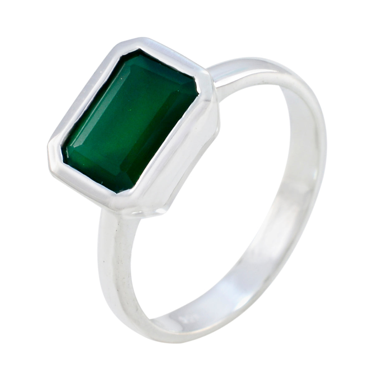 Bague contemporaine avec solitaire en émeraude indienne et argent marocain, petite pierre précieuse verte Image secondaire du produit