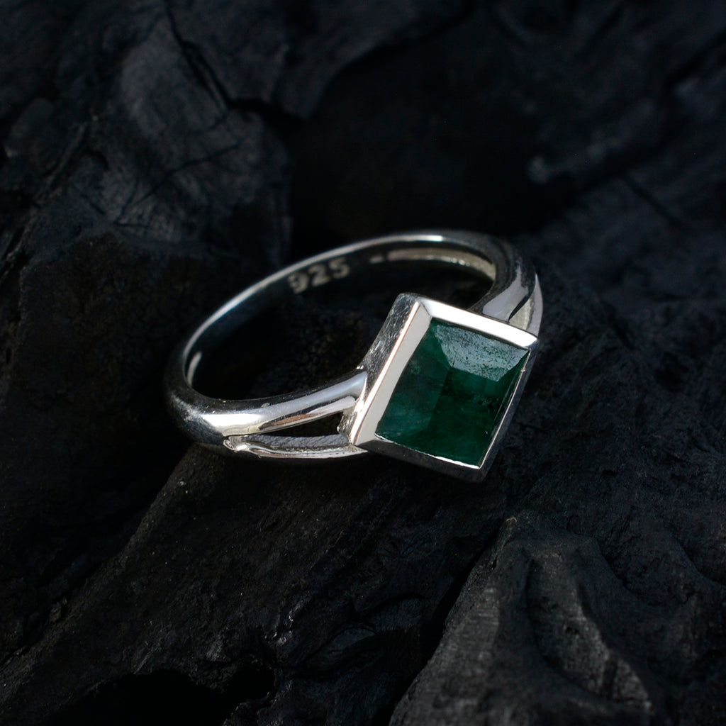 Indian Emerald Solitaire Korean 925 Silver Green Gemstones Dainty Luxurious Ring Jewelry