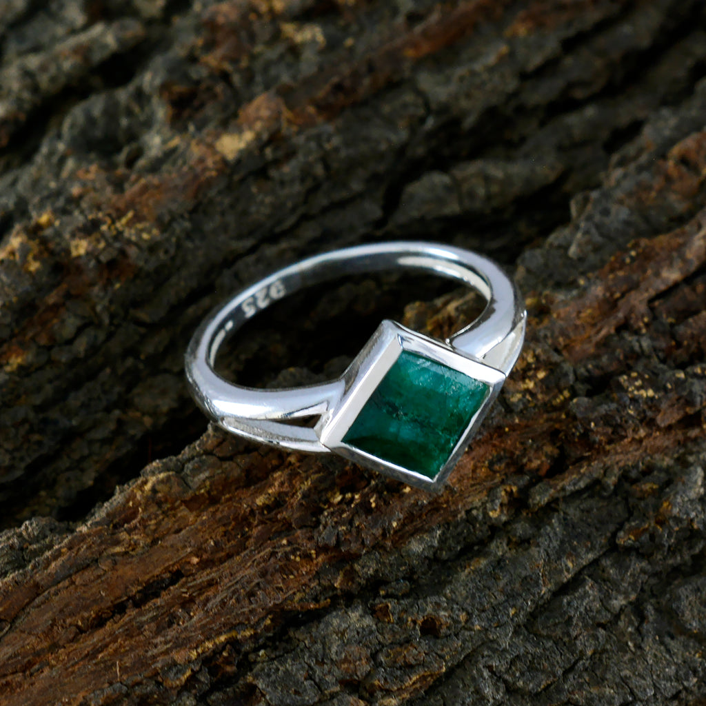 Indian Emerald Solitaire Korean 925 Silver Green Gemstones Dainty Luxurious Ring Jewelry