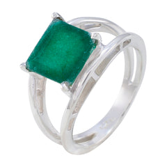 Indian Emerald Solitaire Egyptian Silver Green Gemstones Tiny Modern Ring Jewelry