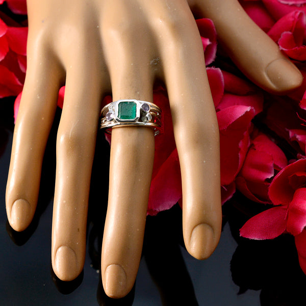 Indian Emerald Penta German Silver Green Gemstone Minimal Trendy Ring Jewelry