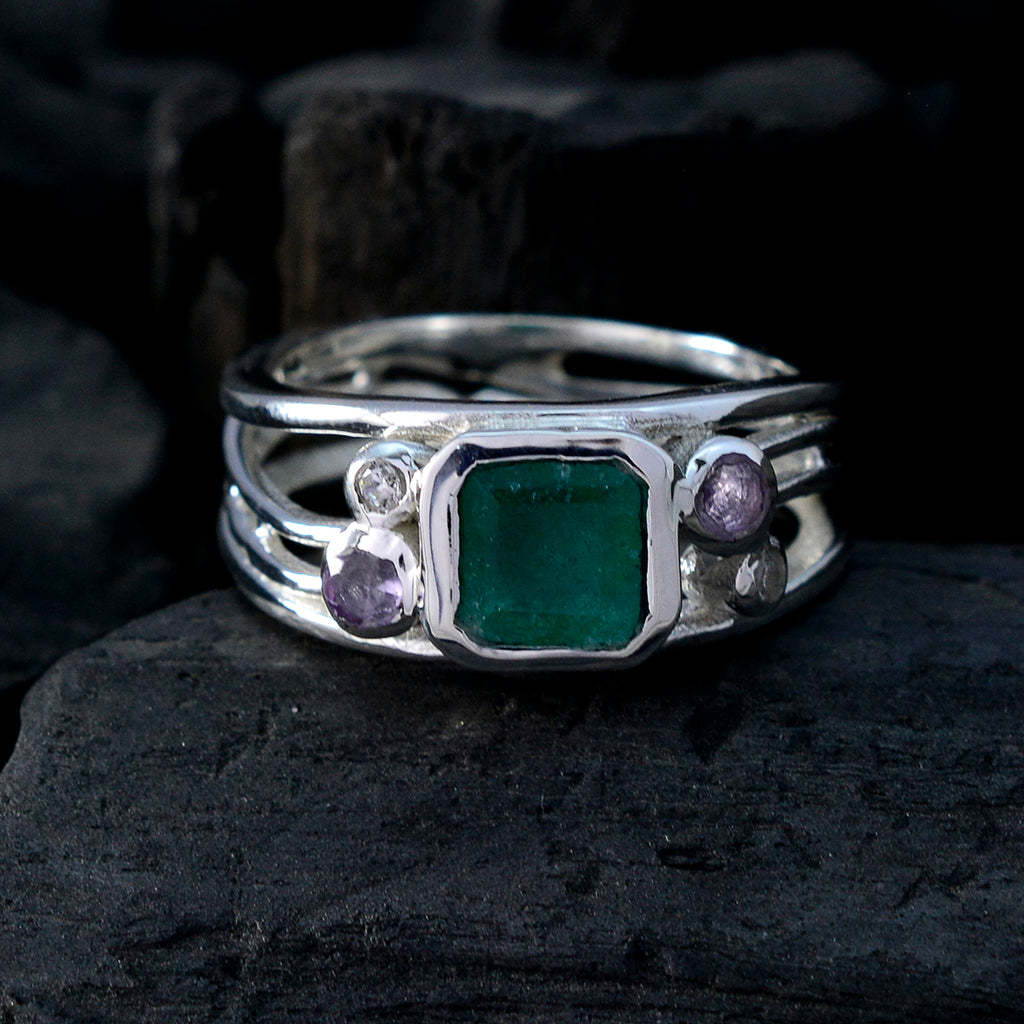 Indian Emerald Penta German Silver Green Gemstone Minimal Trendy Ring Jewelry
