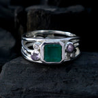 Indian Emerald Penta German Silver Green Gemstone Minimal Trendy Ring Jewelry