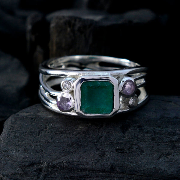 Indian Emerald Penta German Silver Green Gemstone Minimal Trendy Ring Jewelry