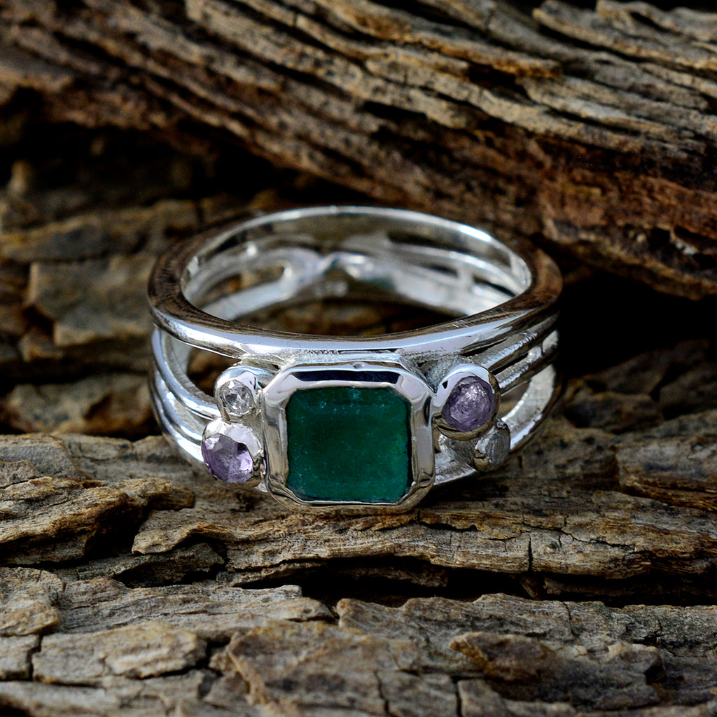 Indian Emerald Penta German Silver Green Gemstone Minimal Trendy Ring Jewelry