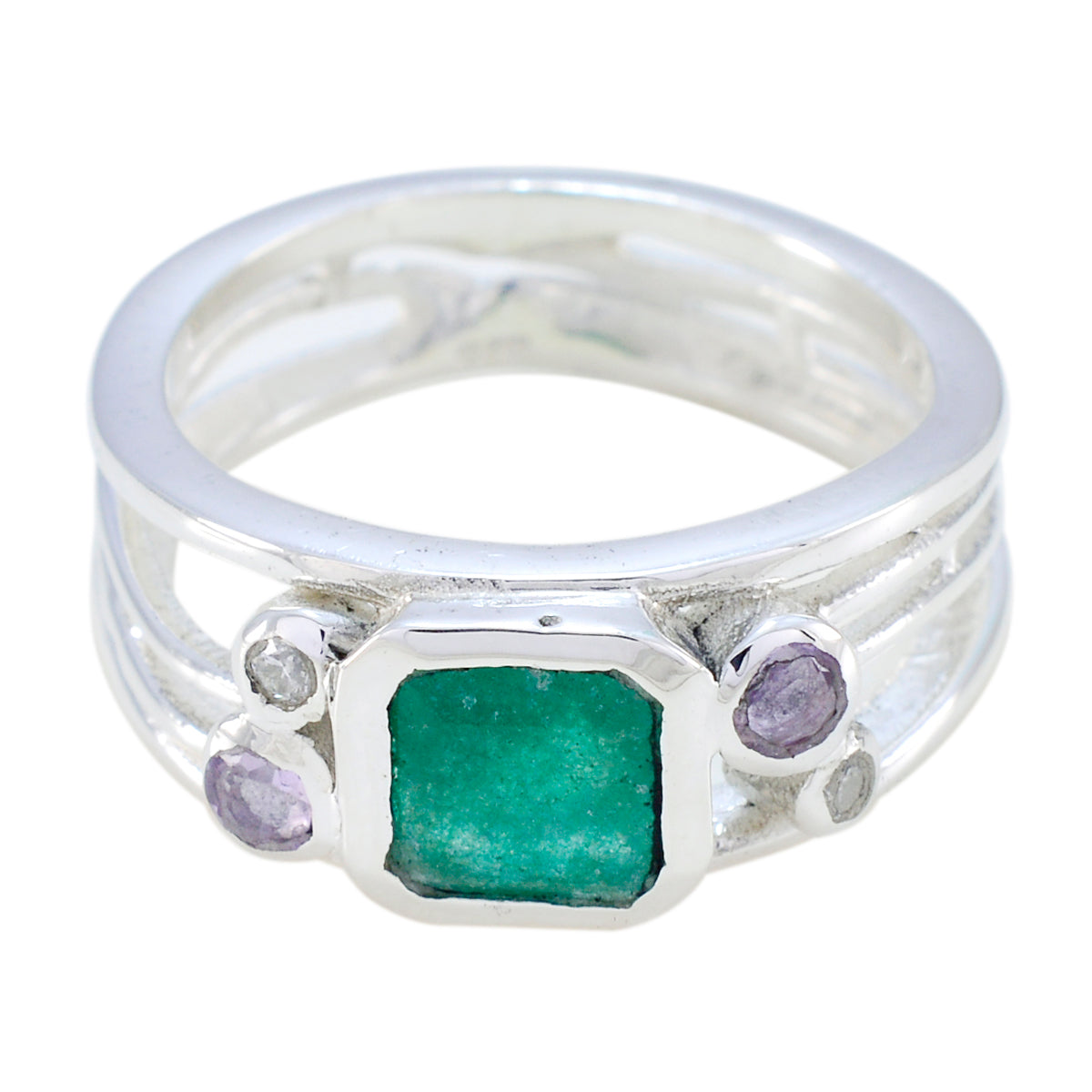 Indian Emerald Penta German Silver Green Gemstone Minimal Trendy Ring Jewelry Hoofdafbeelding