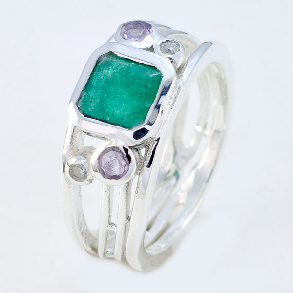 Indian Emerald Penta German Silver Green Gemstone Minimal Trendy Ring Jewelry