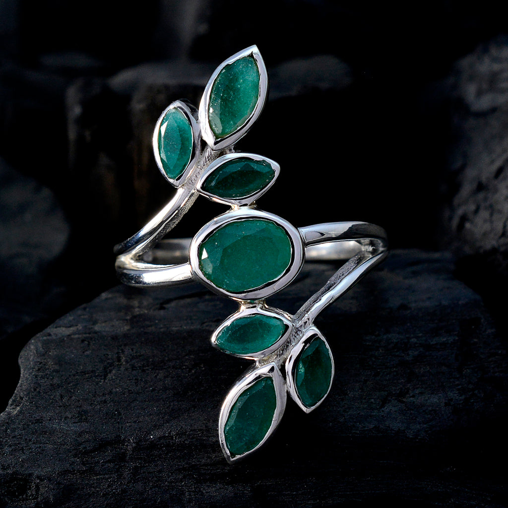 Indian Emerald Hepta French Sterling Silver Green Gems Classic Leafy Ring Jewelry