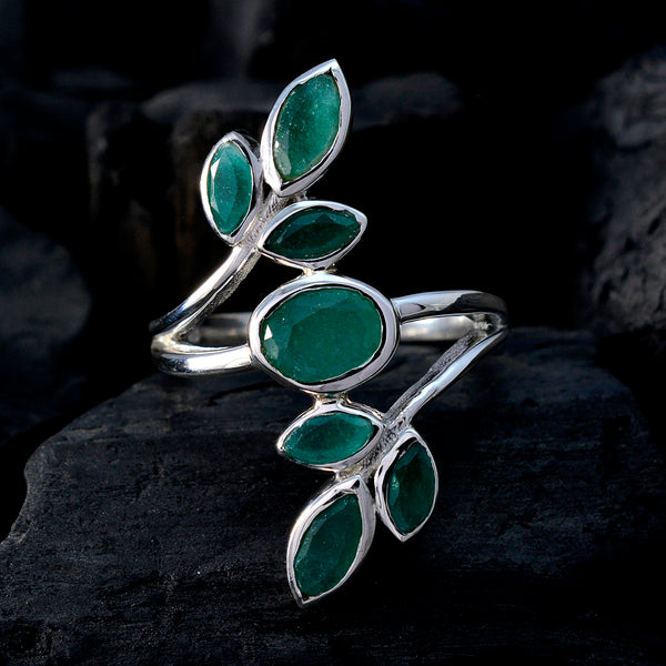 Indian Emerald Hepta French Sterling Silver Green Gems Classic Leafy Ring Jewelry