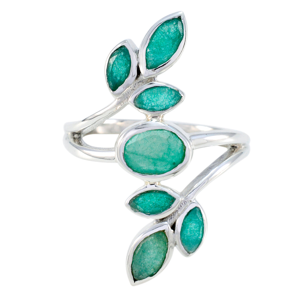 Indian Emerald Hepta French Sterling Silver Green Gems Classic Leafy Ring Jewelry