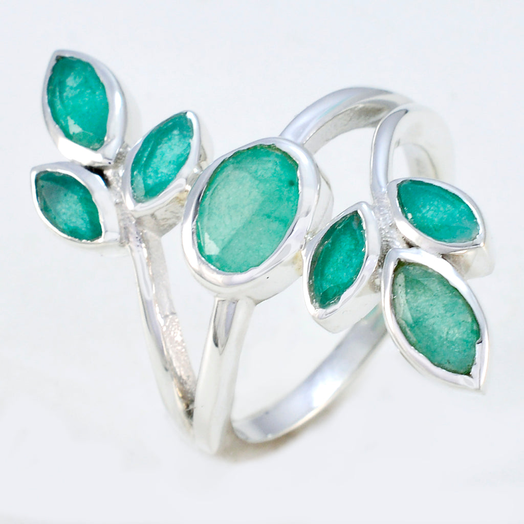 Indian Emerald Hepta French Sterling Silver Green Gems Classic Leafy Ring Jewelry