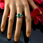 Indian Emerald Trilogy Indian 925 Sterling Silver Green Gems Slim Artisan Ring Jewellery