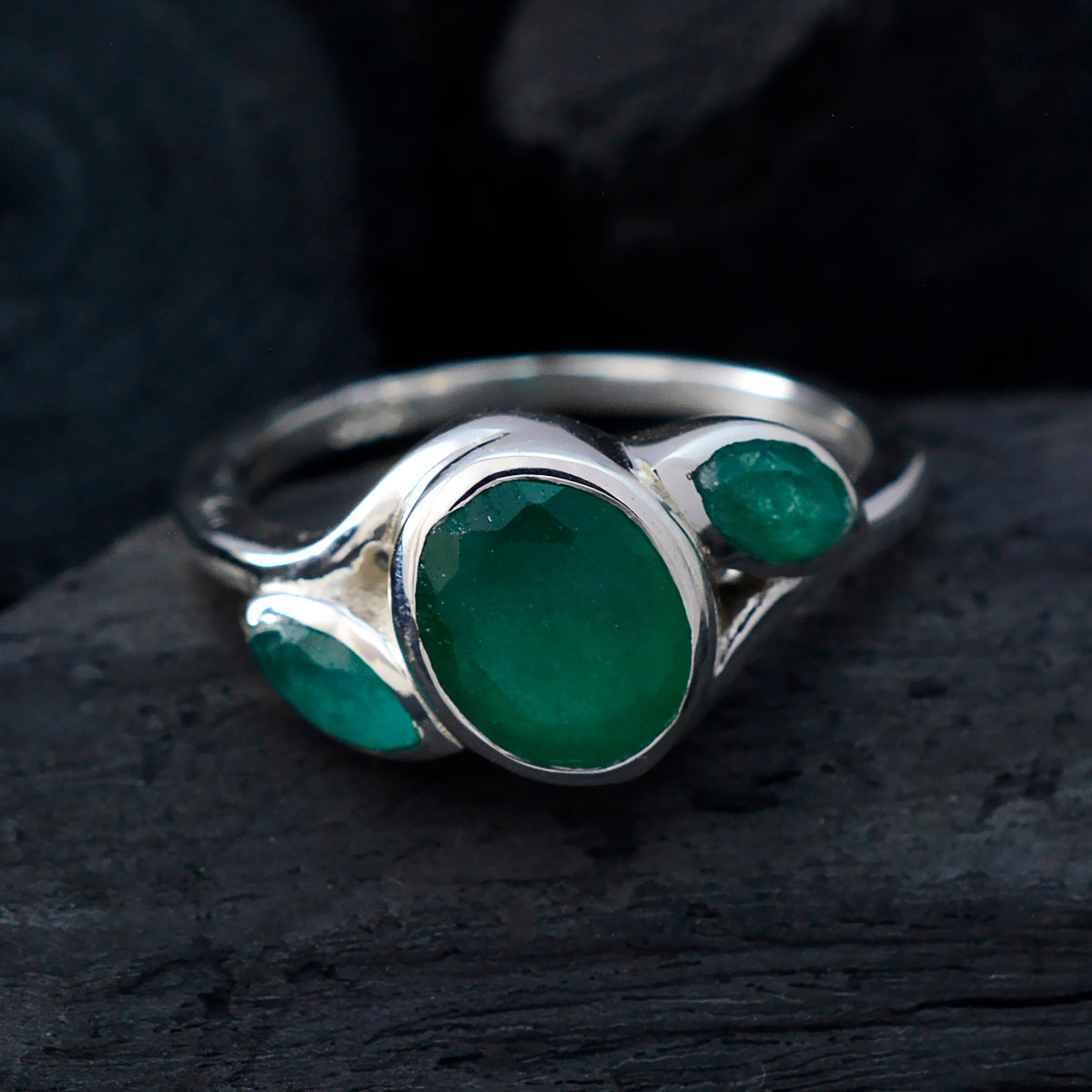 Indian Emerald Trilogy Indian 925 Sterling Silver Green Gems Slim Artisan Ring Jewellery