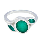 Indian Emerald Trilogy Indian 925 Sterling Silver Green Gems Slim Artisan Ring Jewellery