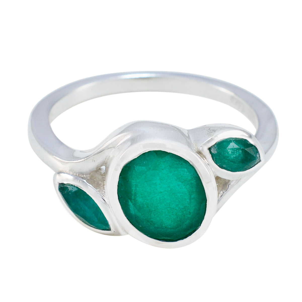 Indian Emerald Trilogy Indian 925 Sterling Silver Green Gems Slim Artisan Ring Jewellery