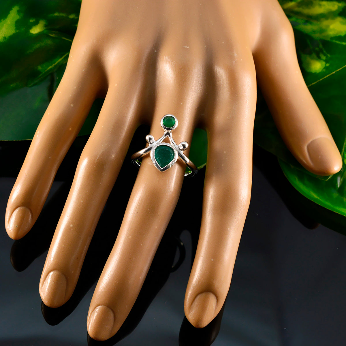 Indian Emerald Toi et Moi Moroccan Sterling Silver Green Gemstones Tiny Love Ring Jewelry