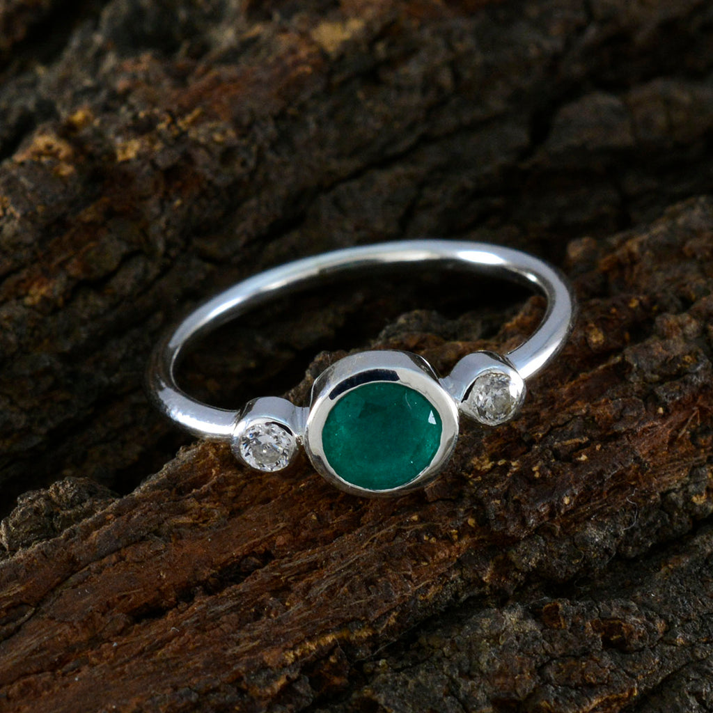 Indian Emerald Trilogy Korean 925 Silver Green Gems Elegant  Contemporary Ring Jewelry
