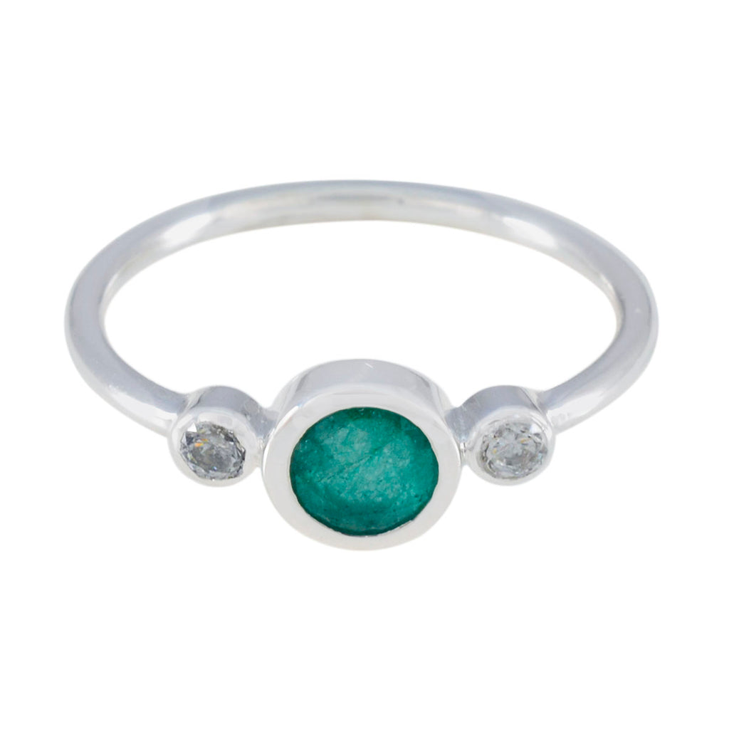 Indian Emerald Trilogy Korean 925 Silver Green Gems Elegant  Contemporary Ring Jewelry