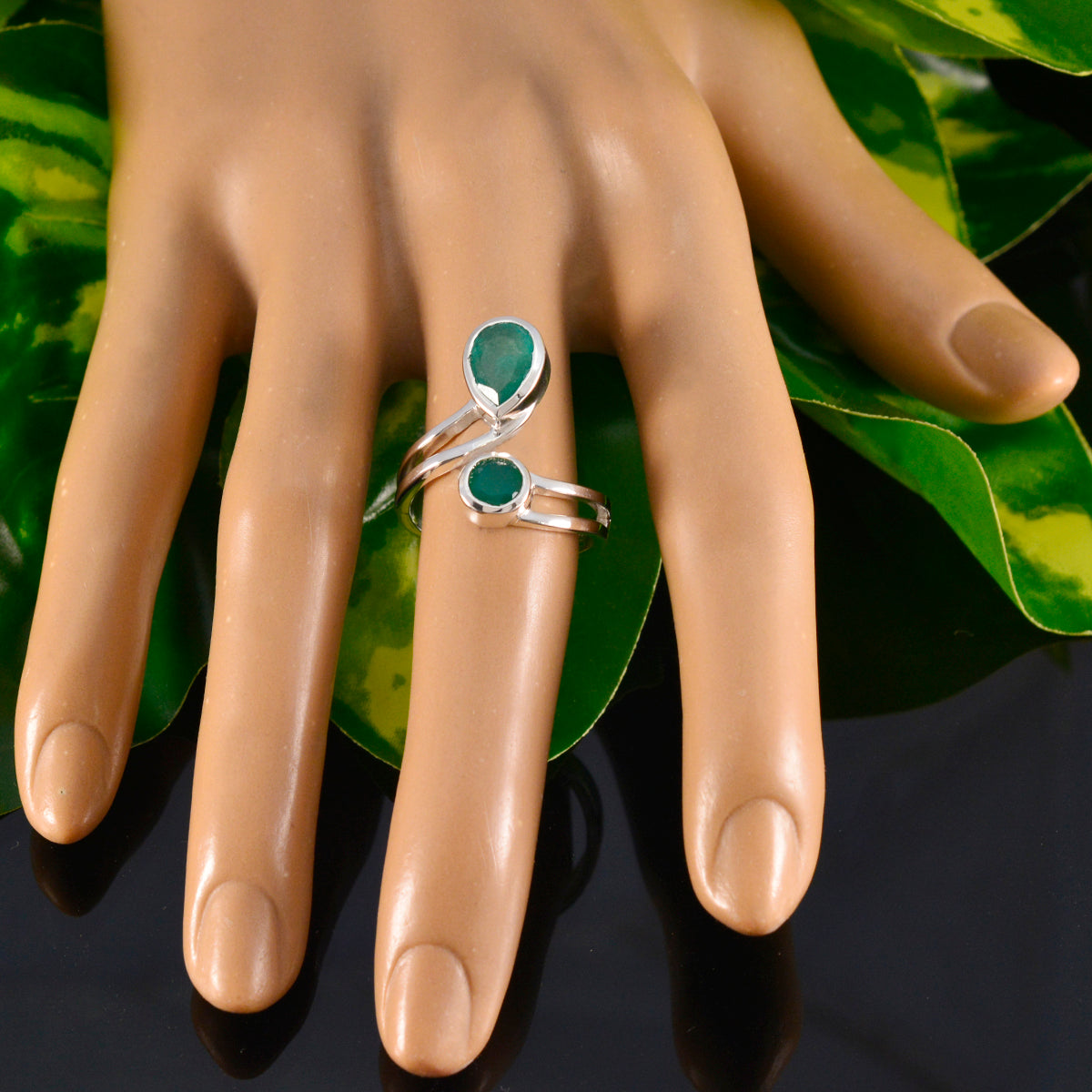 Indian Emerald Toi et Moi French 925 Silver Green Gemstones Tiny Love Ring Jewelry