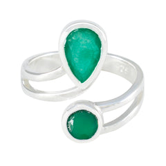 Indian Emerald Toi et Moi French 925 Silver Green Gemstones Tiny Love Ring Jewelry