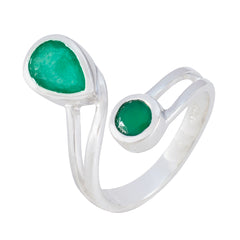 Indian Emerald Toi et Moi French 925 Silver Green Gemstones Tiny Love Ring Jewelry