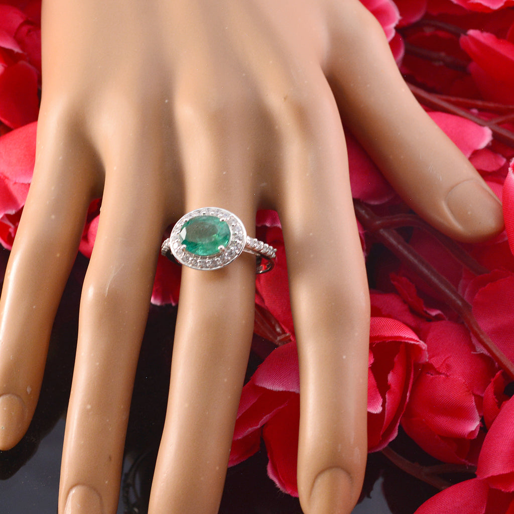 Indian Emerald Halo Turkish 92.5 Silver Green Gems Whisper thin Modern Ring Jewellery