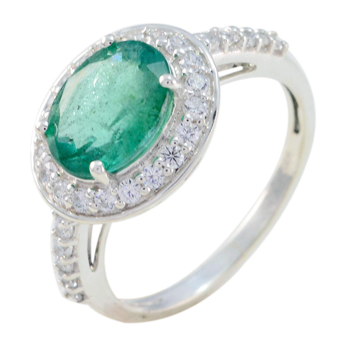 Indian Emerald Halo Turkish 92.5 Silver Green Gems Whisper thin Modern Ring Jewellery
