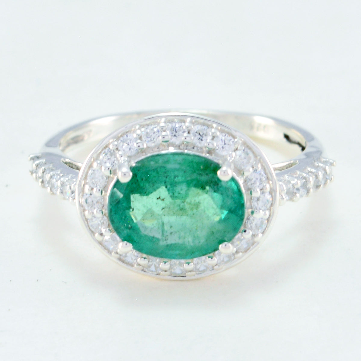 Indian Emerald Halo Turkish 92.5 Silver Green Gems Whisper thin Modern Ring Jewellery