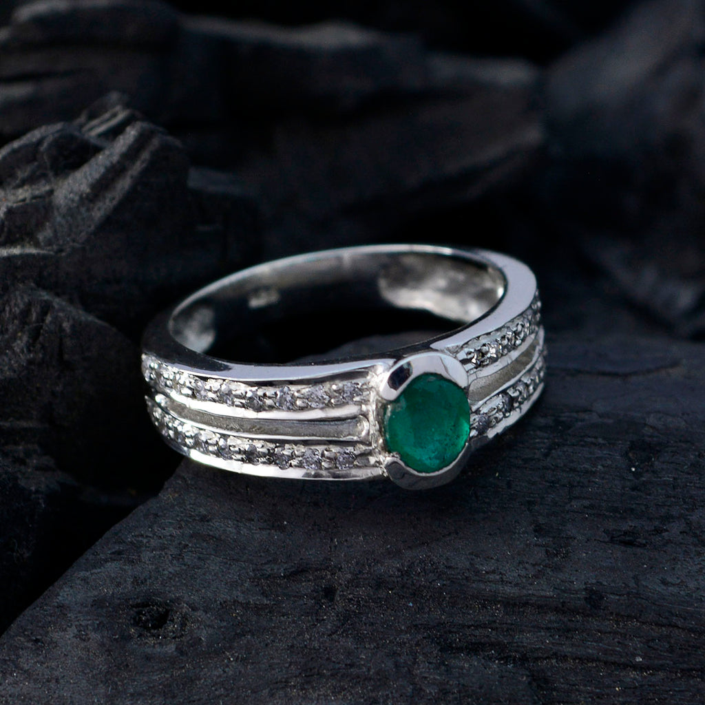 Indian Emerald Halo African 925 Silver Green Gems Featherlight Modern Ring Jewellery