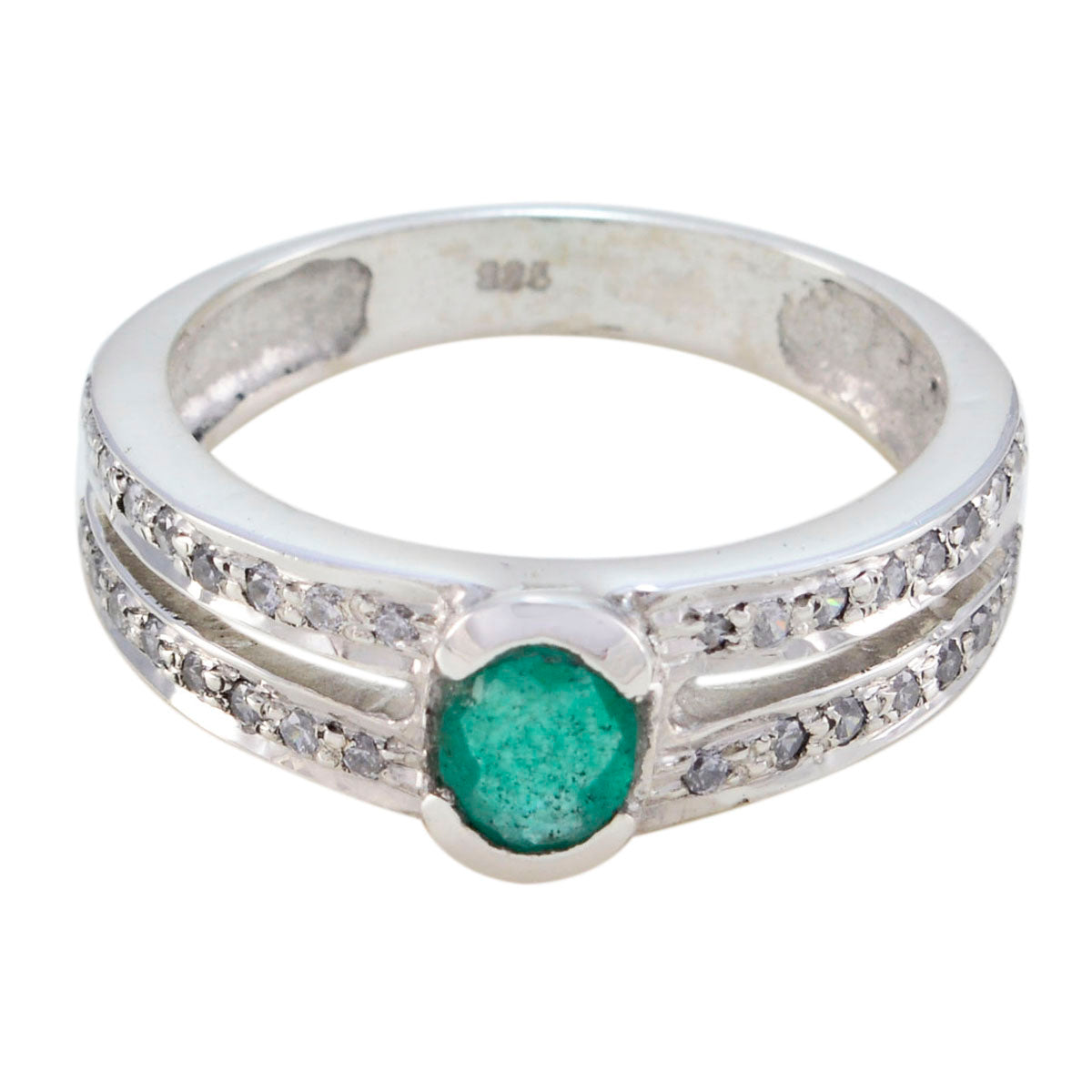 Indian Emerald Halo African 925 Silver Green Gems Featherlight Modern Ring Jewellery メイン画像