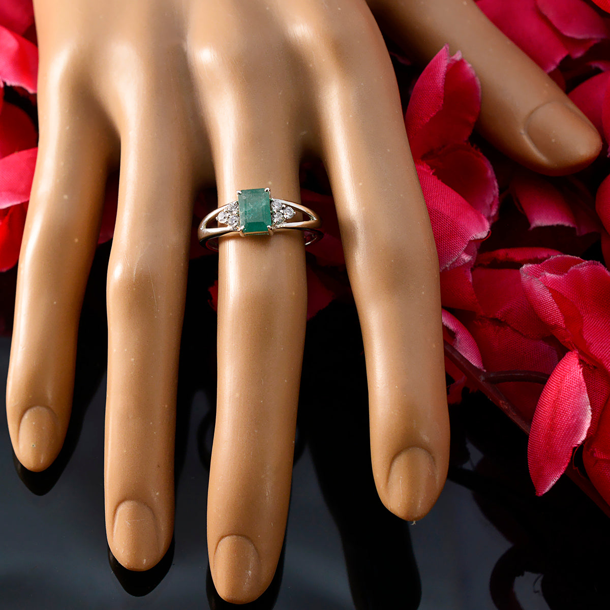 Indian Emerald Halo American Silver Green Gemstones Dainty Boho Ring Jewelry