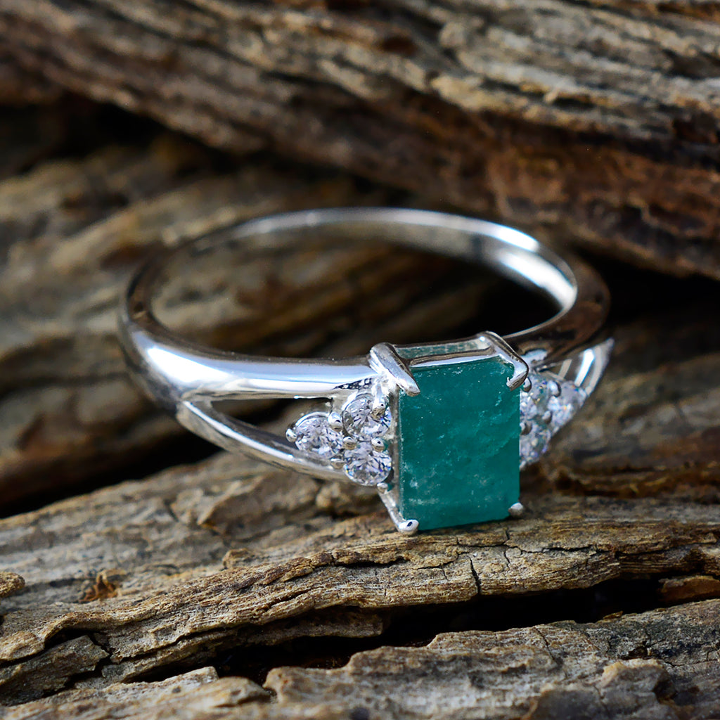 Indian Emerald Halo American Silver Green Gemstones Dainty Boho Ring Jewelry