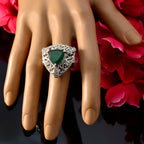 Indian Emerald Halo Egyptian Silver Green Gemstone Statement Filigree Ring Jewellery