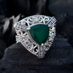 Indian Emerald Halo Egyptian Silver Green Gemstone Statement Filigree Ring Jewellery