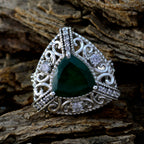 Indian Emerald Halo Egyptian Silver Green Gemstone Statement Filigree Ring Jewellery