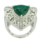 Indian Emerald Halo Egyptian Silver Green Gemstone Statement Filigree Ring Jewellery
